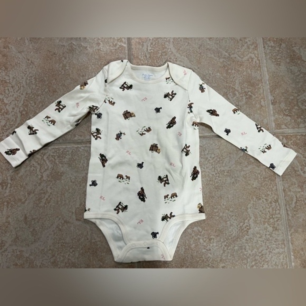Ralph Lauren Cream Animal Print Baby Bodysuit